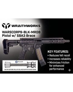 Wraithworks WARSCORP9 Roller Delayed Side-Charging AR Pistol - Black | 9mm | 8.5" Barrel | 7" M-LOK Rail | SB Tactical SBA3 Brace | Accepts Scorpion Mags