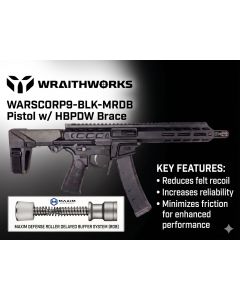 Wraithworks WARSCORP9 Roller Delayed Side-Charging AR Pistol - Black | 9mm | 8.5" Barrel | 7" M-LOK Rail | SB Tactical HBPDW Brace | Accepts Scorpion Mags