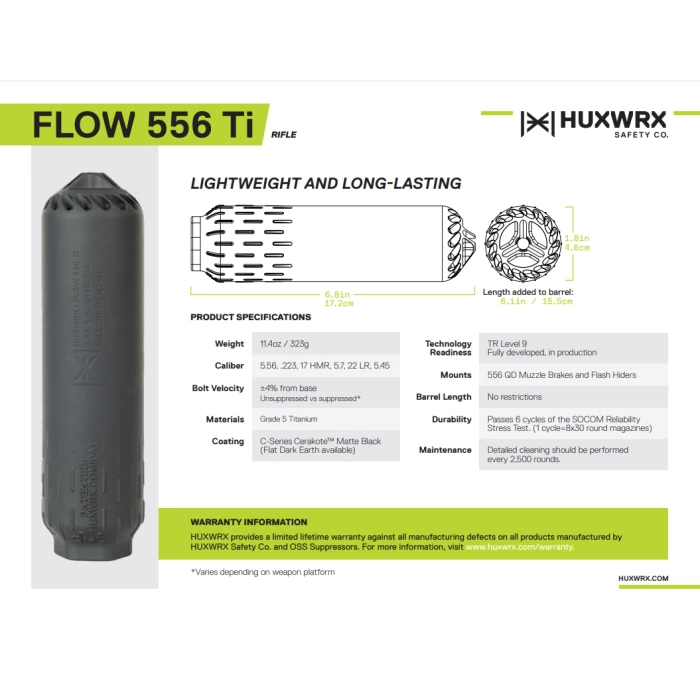 Huxwrx FLOW 556 Ti Suppressor + Flash Hider - FDE | 2nd Amendment